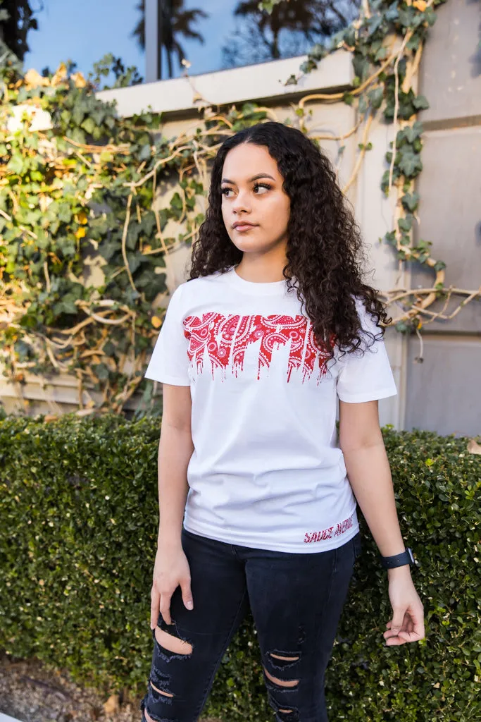 Red Paisley Bandana Drippin | White Tee