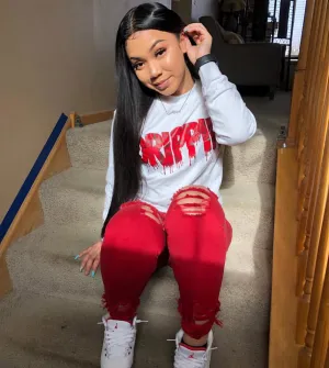 Red Rose Drippin | White Long Sleeve Tee