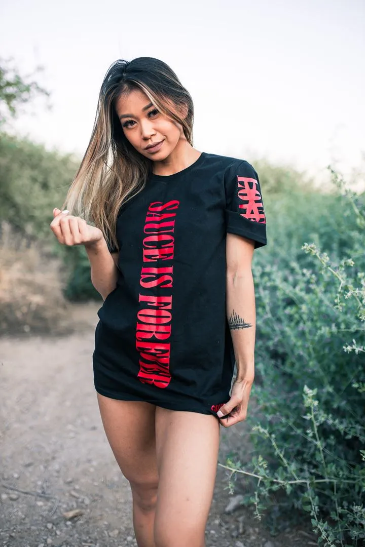 Red Sauce Is Forever (Vertical Big) | Black Tee (LOVE Sleeve)