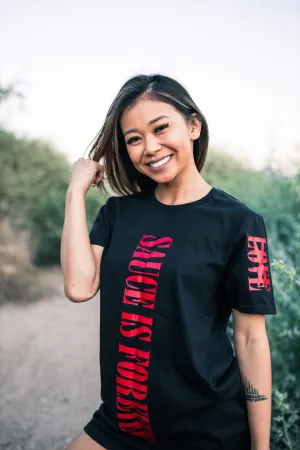 Red Sauce Is Forever (Vertical Big) | Black Tee (LOVE Sleeve)