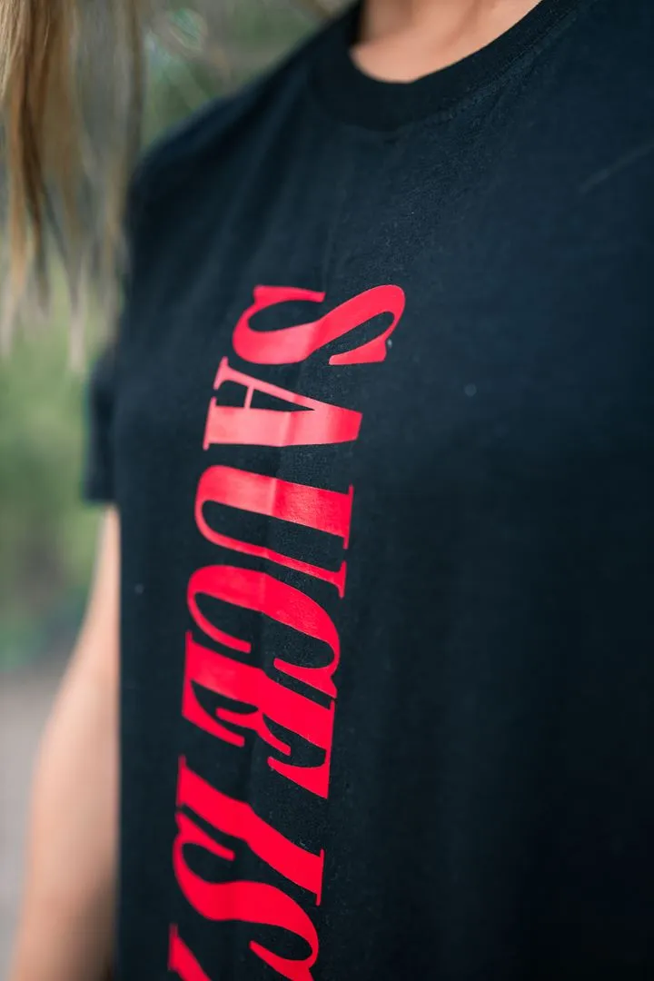 Red Sauce Is Forever (Vertical Big) | Black Tee (LOVE Sleeve)