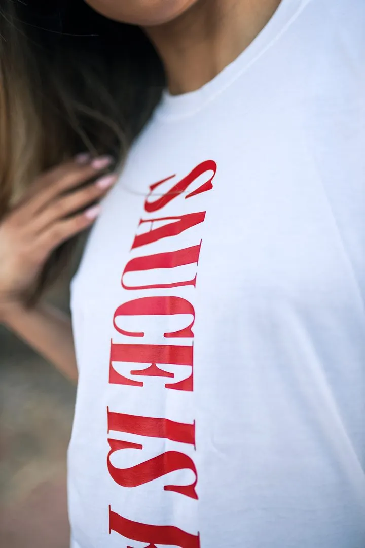 Red Sauce Is Forever (Vertical Big) | White Tee (LOVE Sleeve)