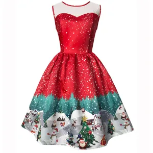 Red Snowman Scene Christmas Dress