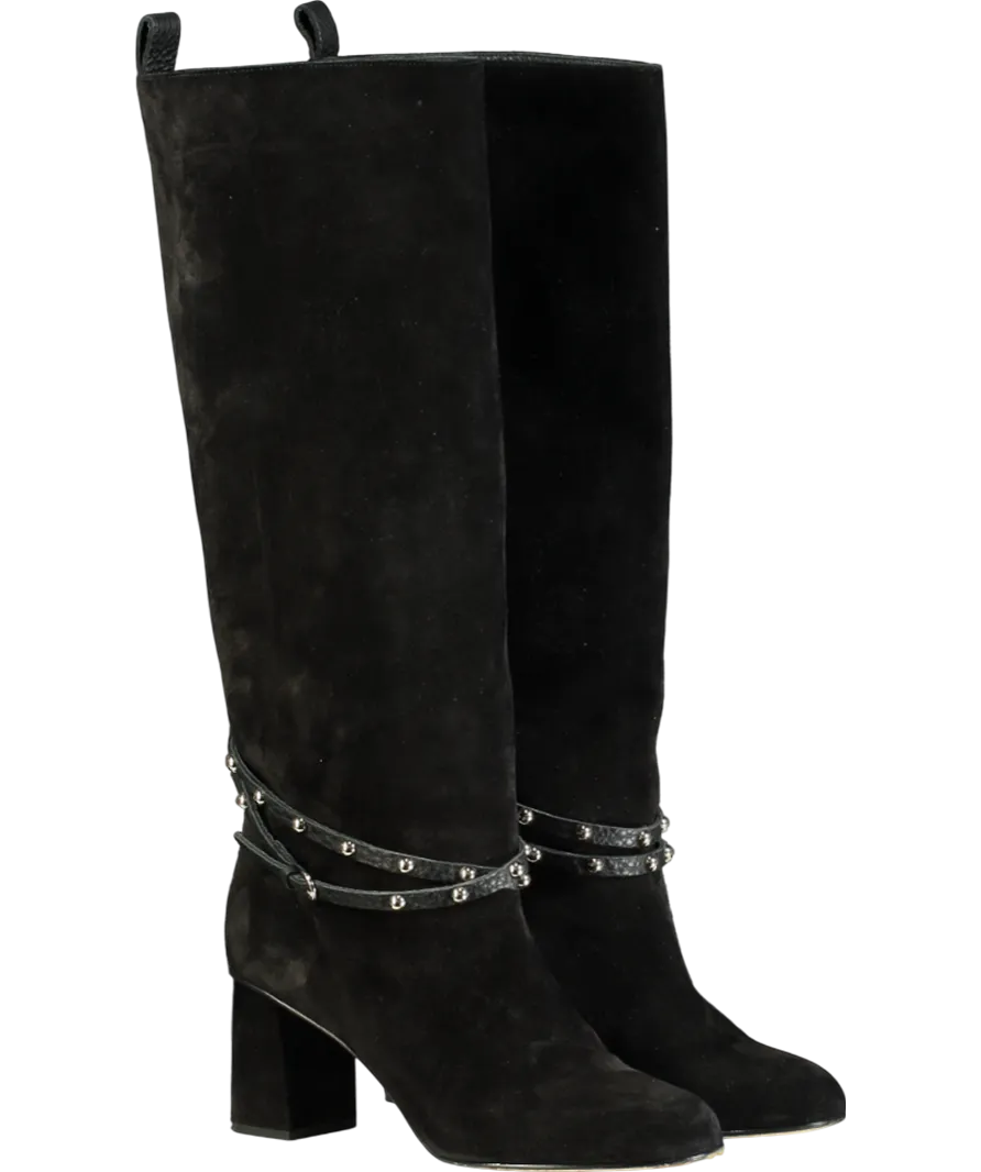 Red Valentino Black Suede Stud Strap Detail Calf Boots UK 8 EU 41 👠