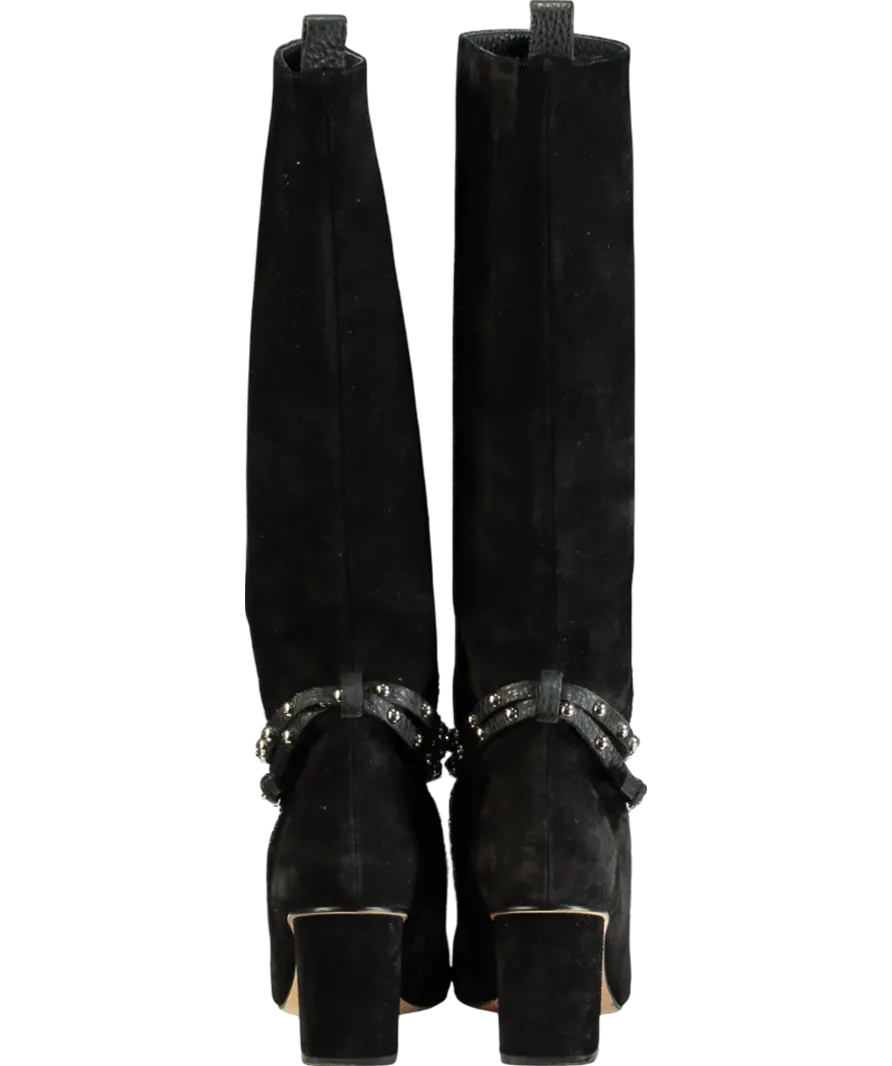 Red Valentino Black Suede Stud Strap Detail Calf Boots UK 8 EU 41 👠