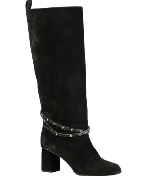 Red Valentino Black Suede Stud Strap Detail Calf Boots UK 8 EU 41 👠