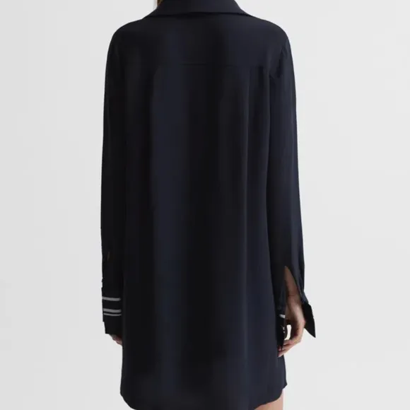Reiss Feya Stripe Detail Mini Dress US Size 10 Navy Blue MISSING TIE BELT