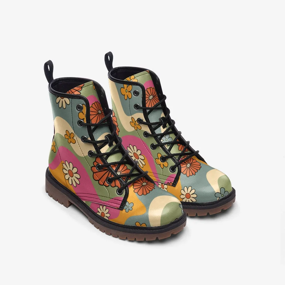 Retro Trippy Rainbow Yellow Vegan Leather Unisex Boots