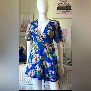 Revolve Privacy Please wrap dress floral yellow, pink &amp; blue colors size small