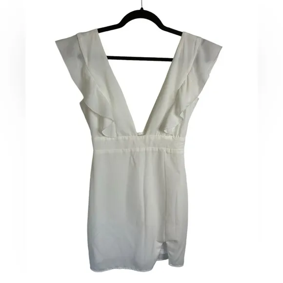 Revolve Superdown White Plunge Neckline Harlow Mini Dress Bodycon Women’s Sz XS