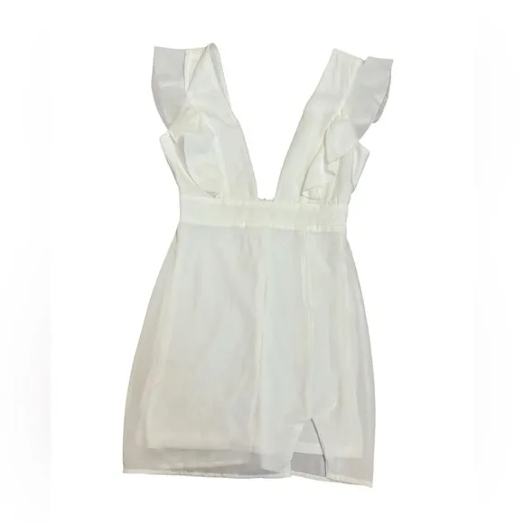 Revolve Superdown White Plunge Neckline Harlow Mini Dress Bodycon Women’s Sz XS