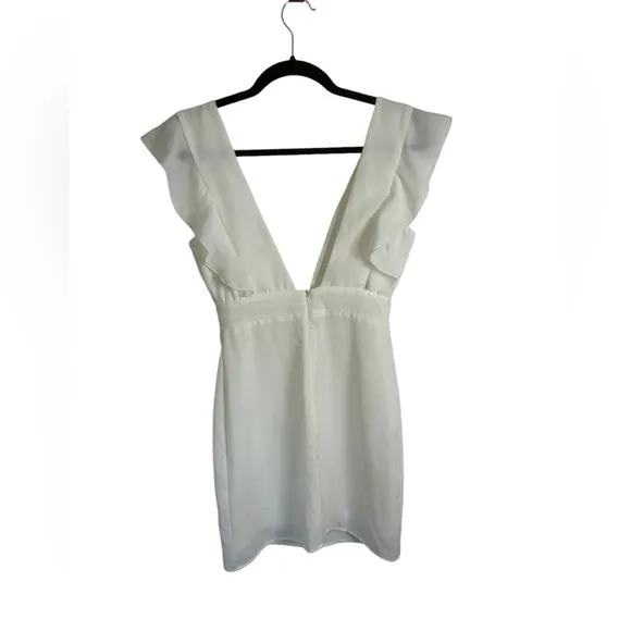 Revolve Superdown White Plunge Neckline Harlow Mini Dress Bodycon Women’s Sz XS