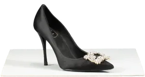 Roger Vivier Black Bouquet Strass Buckle Pumps In Satin UK 4.5 EU 37.5 👠
