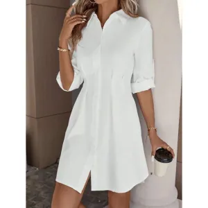 Rolled sleeve collared button down shirt dress preppy