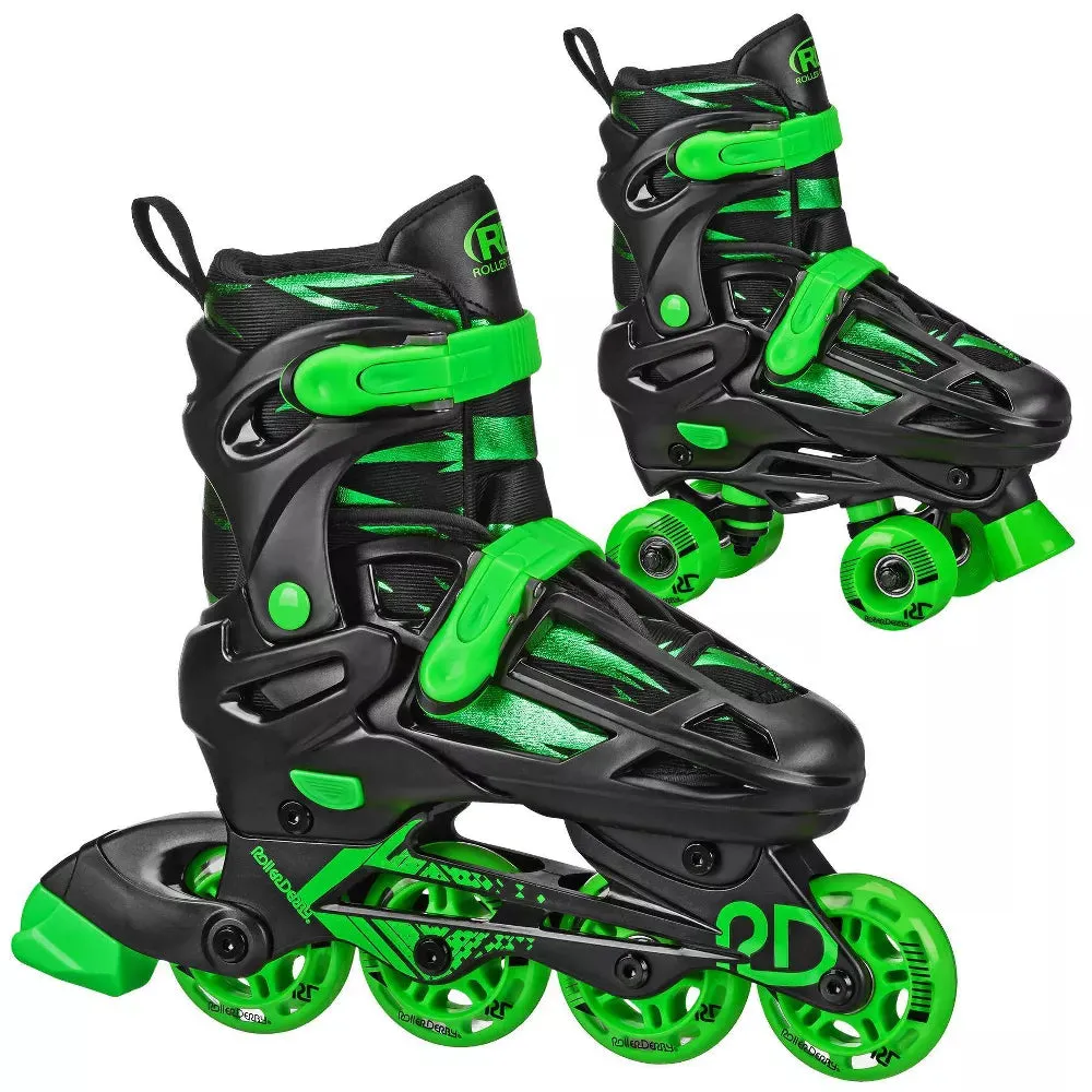 Roller Derby Green Wire Kids' Adjustable Inline-Quad Combo Skates - Black/Green - open_box