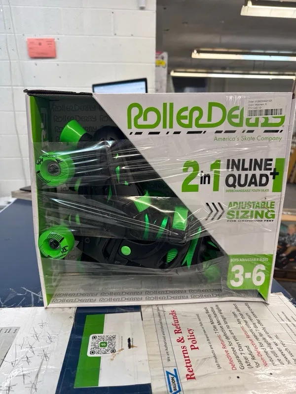 Roller Derby Green Wire Kids' Adjustable Inline-Quad Combo Skates - Black/Green - open_box