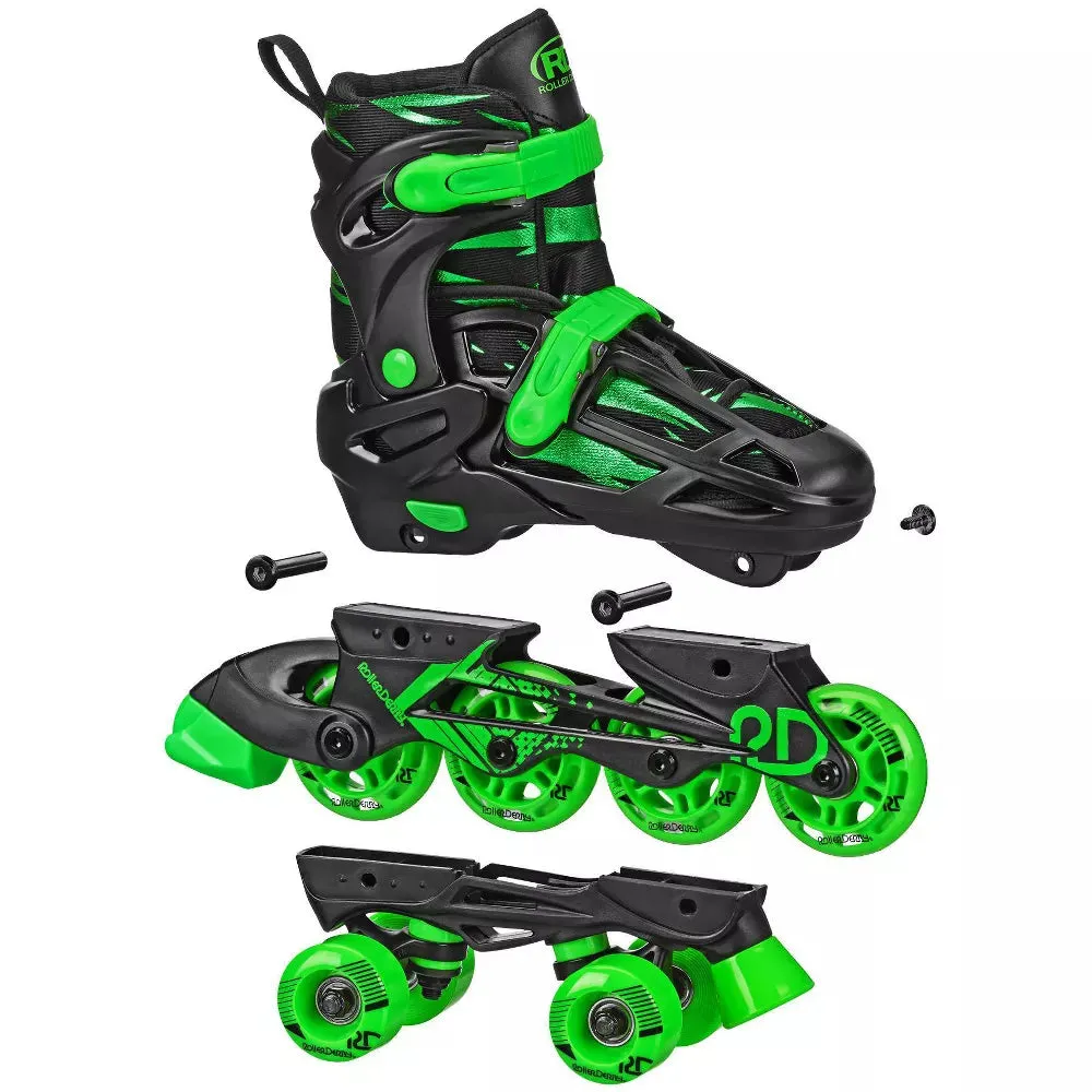 Roller Derby Green Wire Kids' Adjustable Inline-Quad Combo Skates - Black/Green - open_box