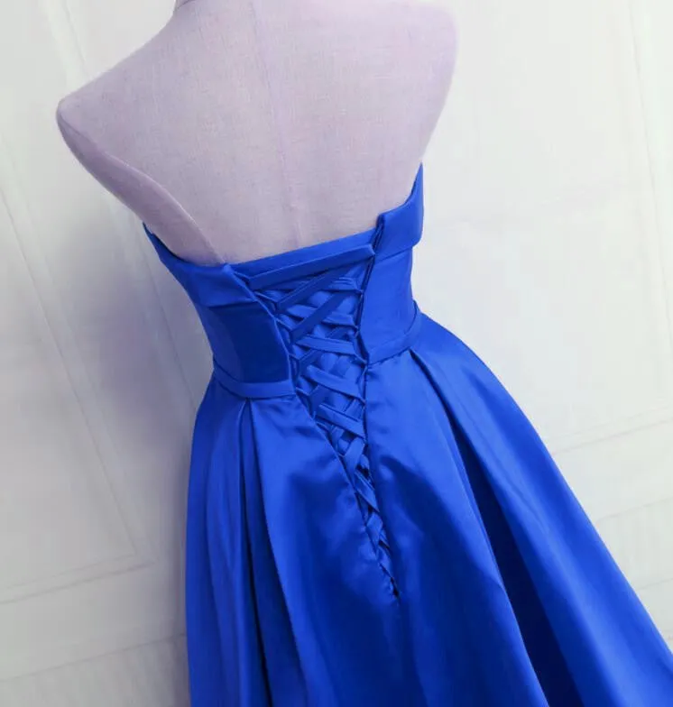 Royal Blue Satin Long Formal Gown , Satin Handmade Charming Prom Dress