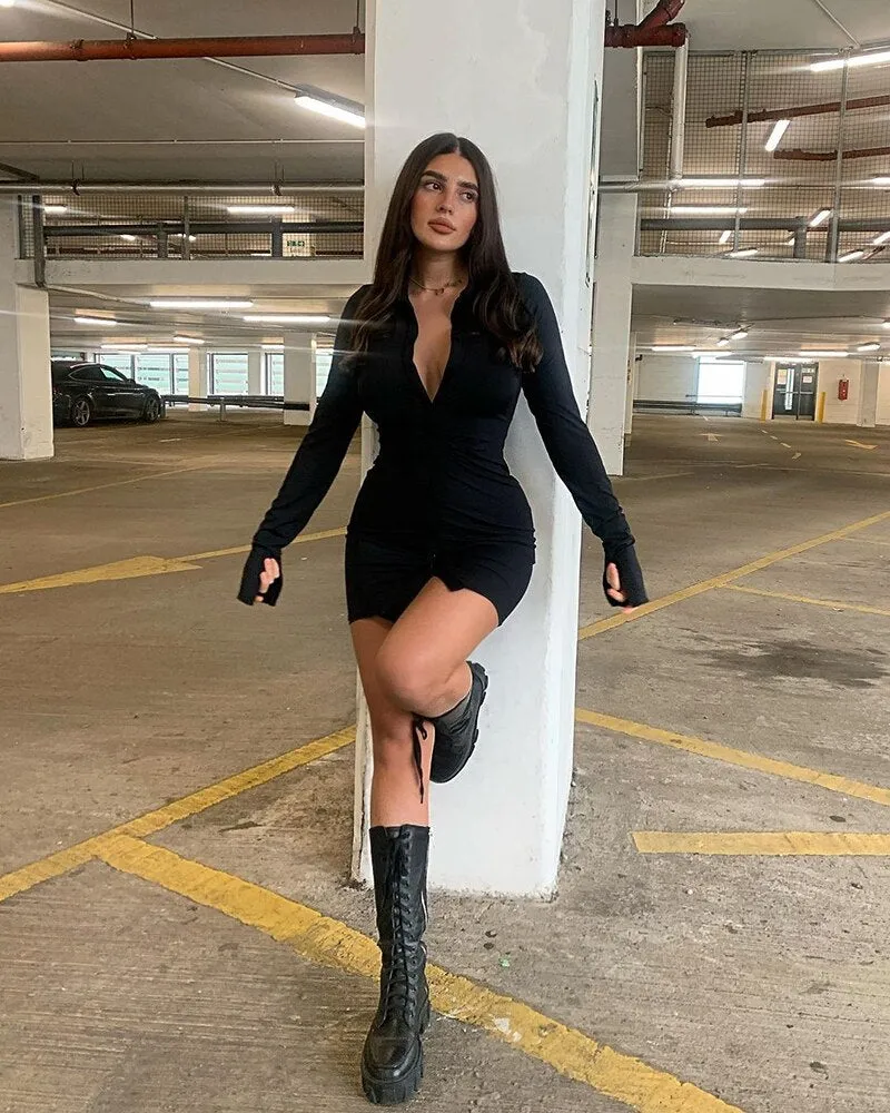 Ruched Black Bandage Dress