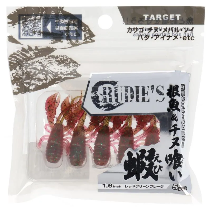 RUDIE'S Aji Shrimp Soft Plastics 1.6" - Red Green