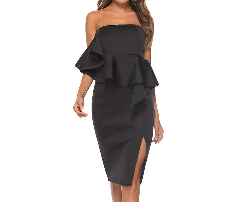 Ruffled Sexy Split Hip Dress