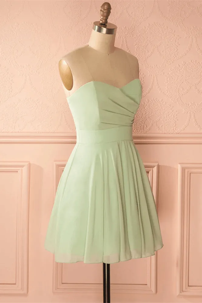 Sage Green Strapless A-line Short Party Dress Homecoming Dress  HD0169