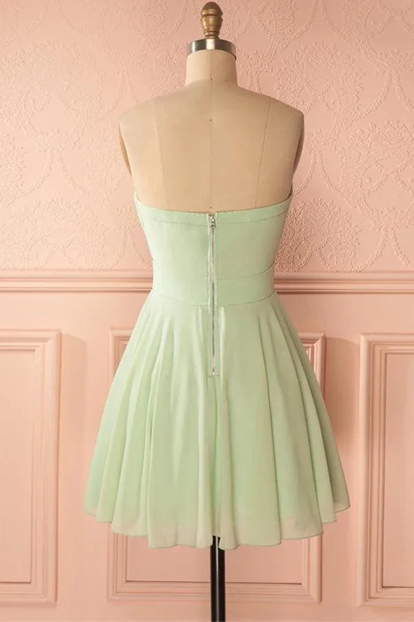 Sage Green Strapless A-line Short Party Dress Homecoming Dress  HD0169