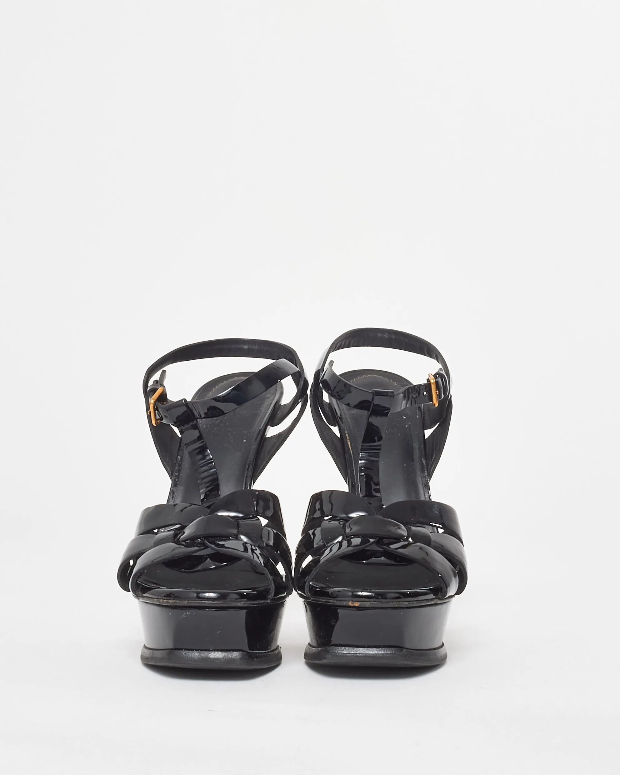 Saint Laurent Black Patent Leather Platform Tribute Sandals - 37.5