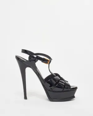 Saint Laurent Black Patent Leather Platform Tribute Sandals - 37.5