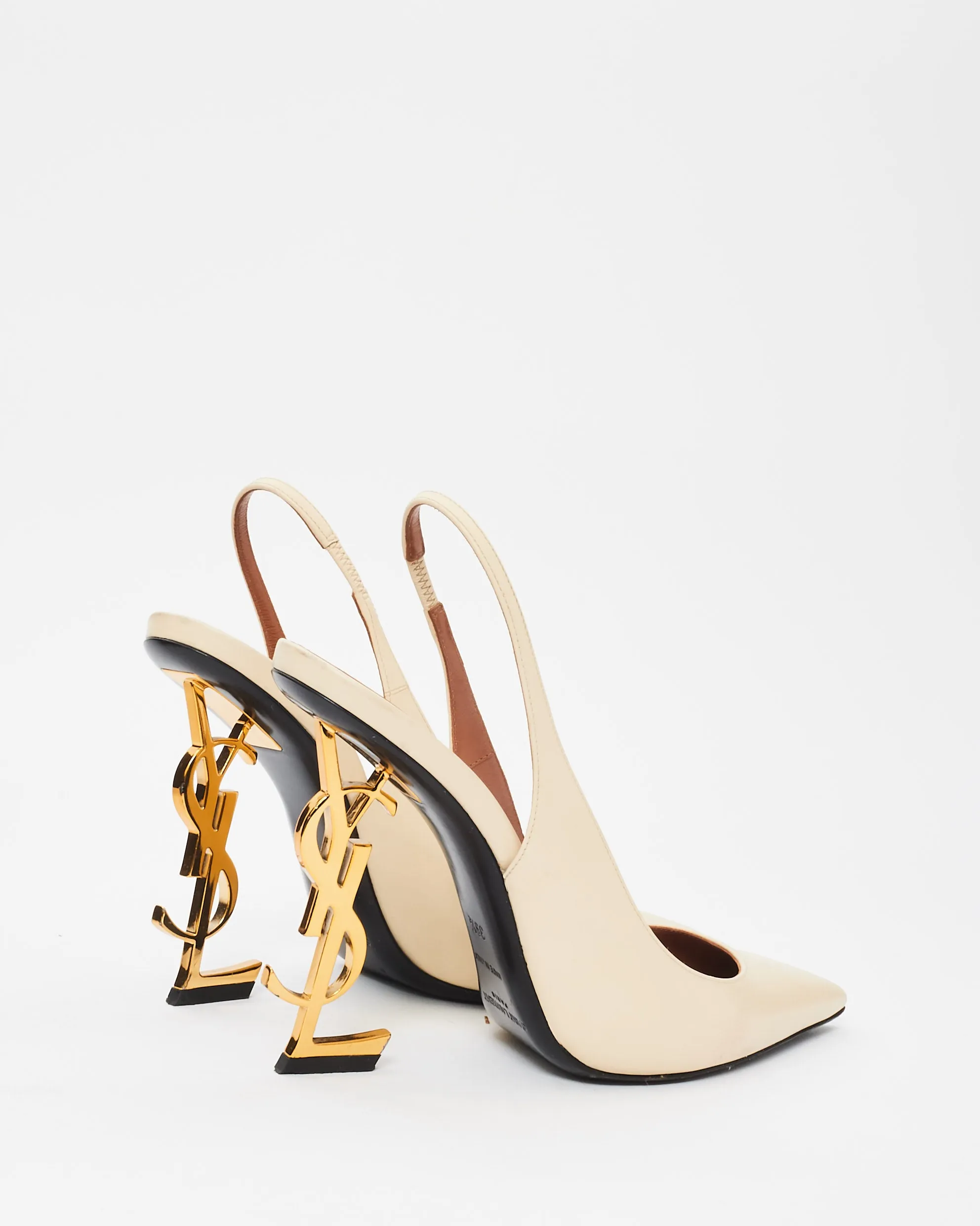 Saint Laurent Cream Leather Slingback Opyum 110 Logo Pumps - 39.5