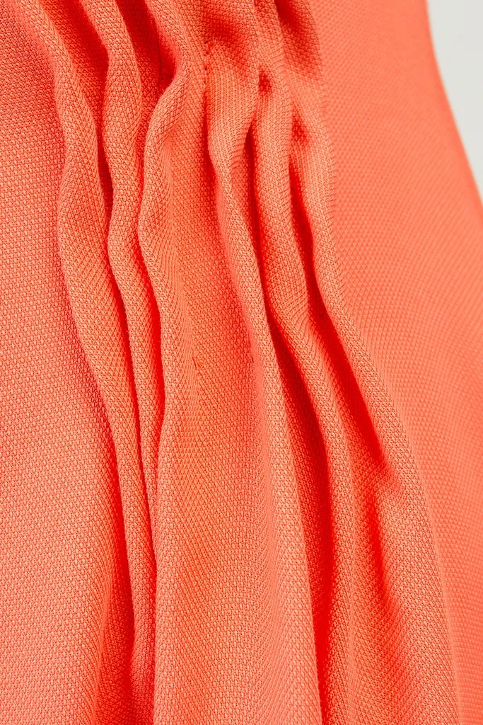 Salmon Summer Office Day A-line Boatneck Short Sleeve Midi Striped Dress
