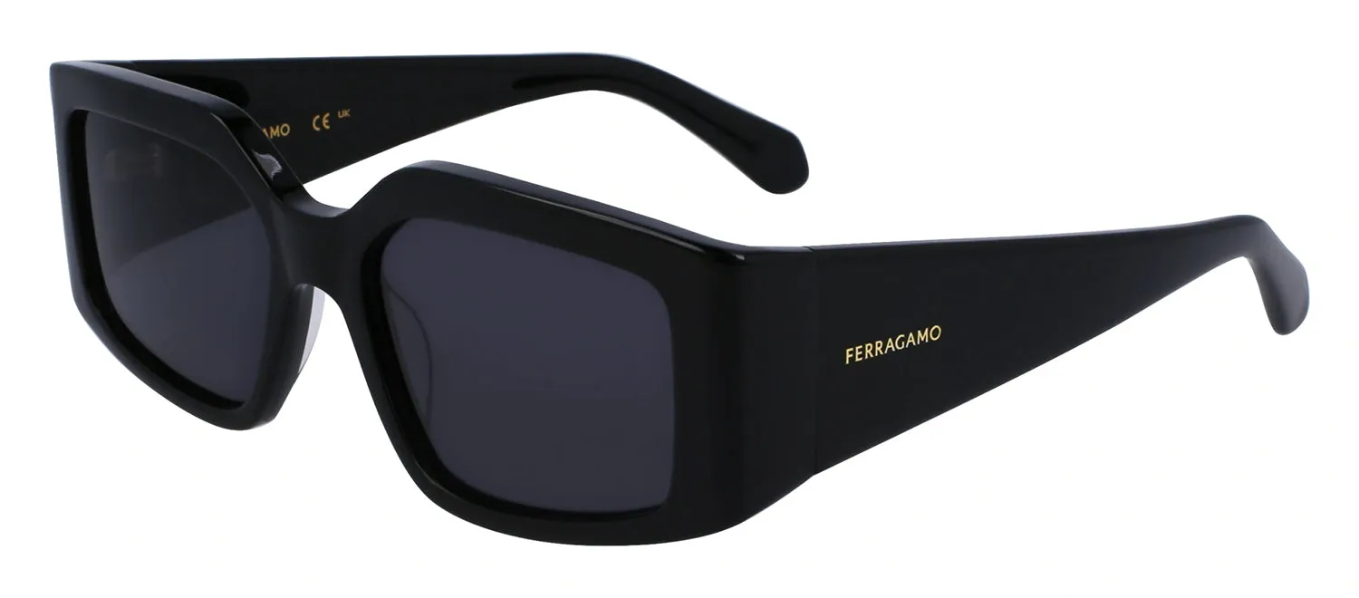 Salvatore Ferragamo SF 1101S 001 Irregular Plastic Black Sunglasses with Grey Lens
