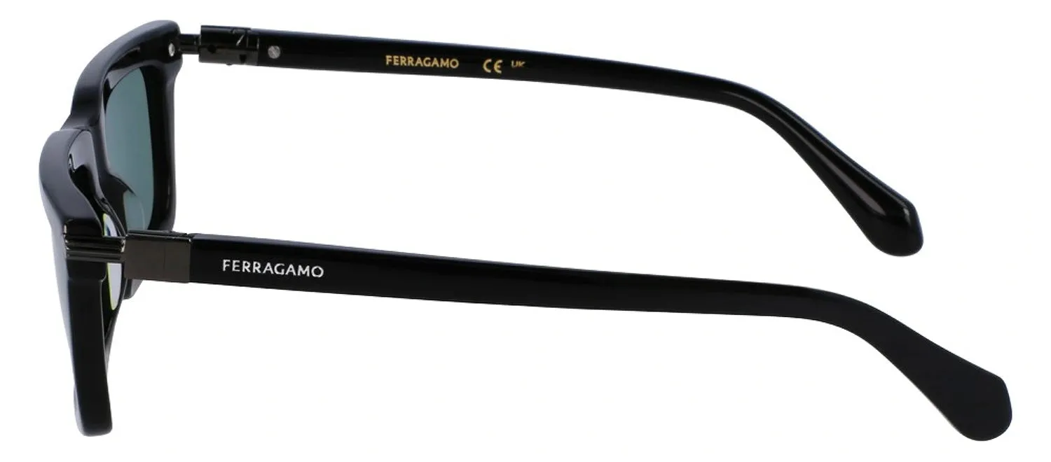 Salvatore Ferragamo SF 2015S 001 Rectangular Plastic Black Sunglasses with Teal Lens
