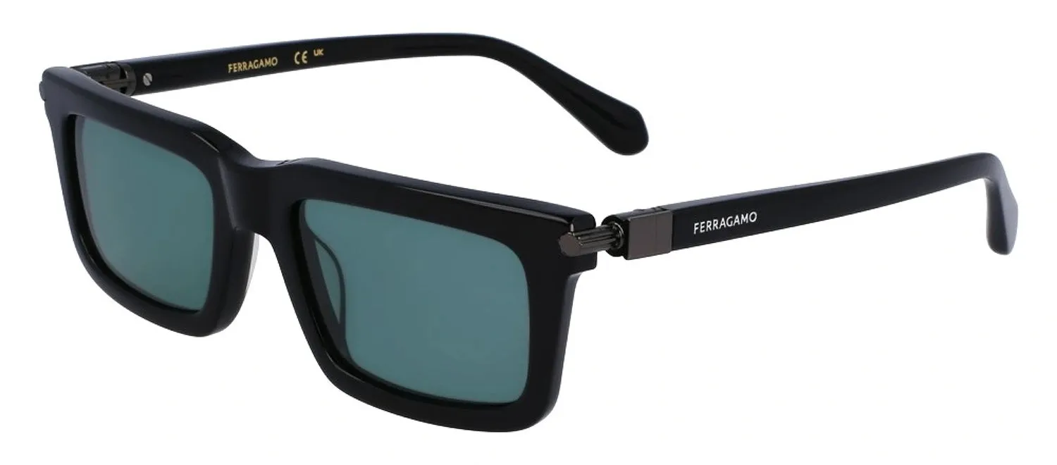 Salvatore Ferragamo SF 2015S 001 Rectangular Plastic Black Sunglasses with Teal Lens