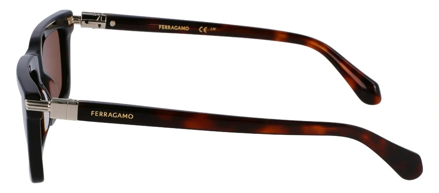 Salvatore Ferragamo SF 2015S 242 Rectangular Plastic Dark Tortoise Sunglasses with Brown Lens