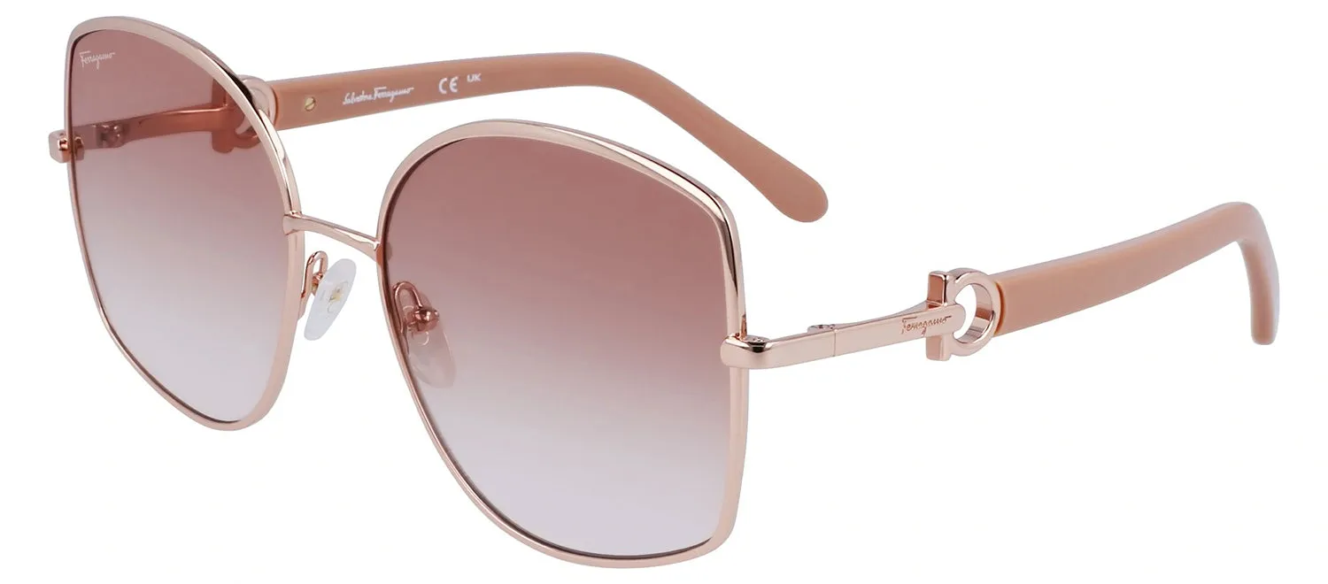 Salvatore Ferragamo SF 304S 772 Oval Metal Pink Gold Sunglasses with Nude Gradient Lens