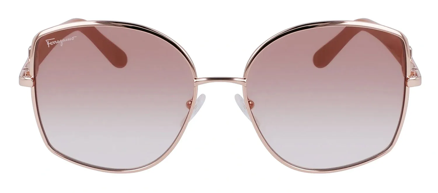 Salvatore Ferragamo SF 304S 772 Oval Metal Pink Gold Sunglasses with Nude Gradient Lens