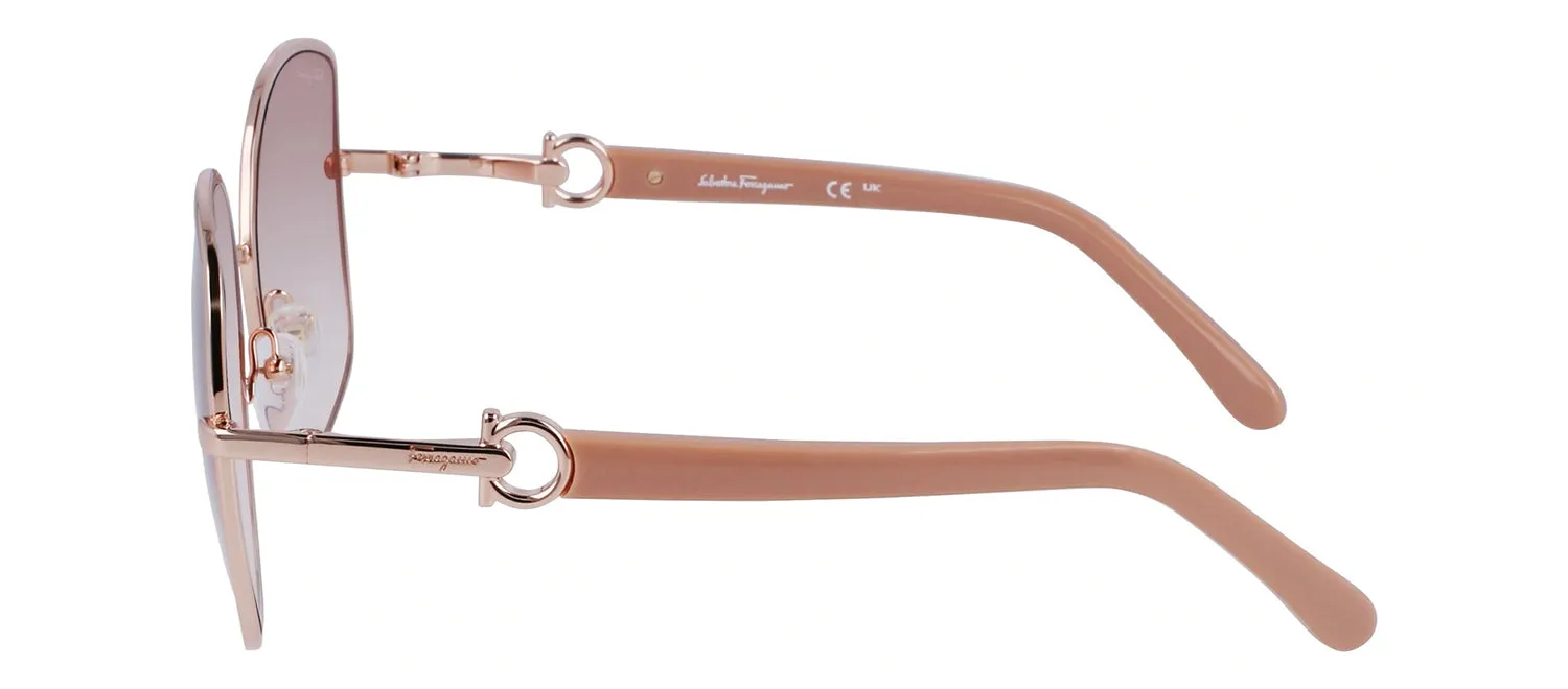 Salvatore Ferragamo SF 304S 772 Oval Metal Pink Gold Sunglasses with Nude Gradient Lens