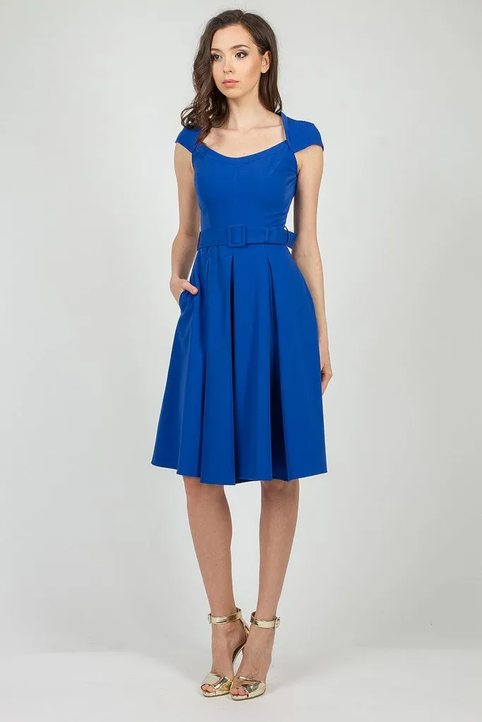 Sapphire Summer Office Day A-line Knee Squareneck Dress