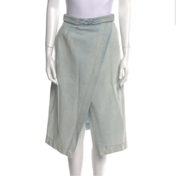 Sea Denim blue jeans braided accent midi skirt high waist size 2 light blue wash