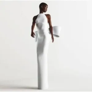 Semi-High Collar Huge Bowknot Maxi Bandage Dress HL9705