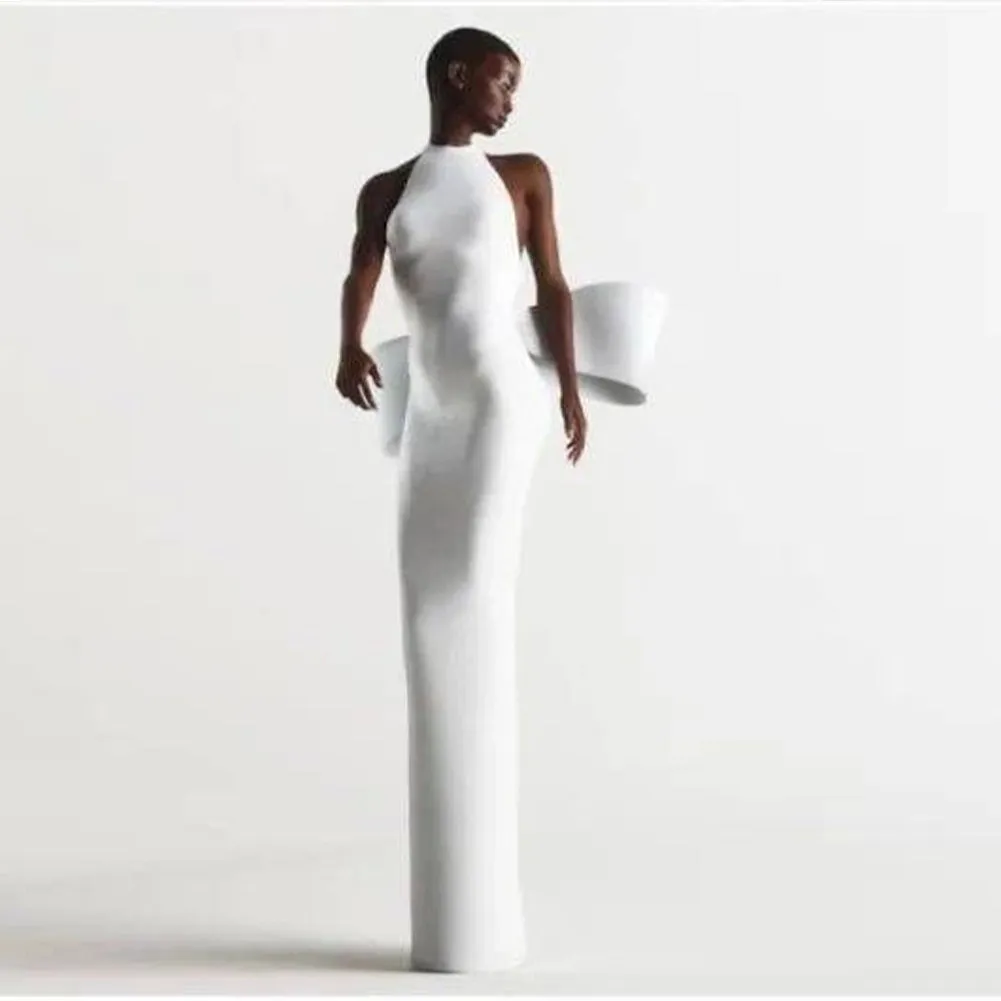 Semi-High Collar Huge Bowknot Maxi Bandage Dress HL9705