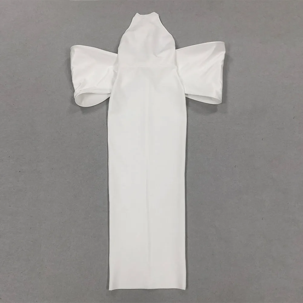 Semi-High Collar Huge Bowknot Maxi Bandage Dress HL9705
