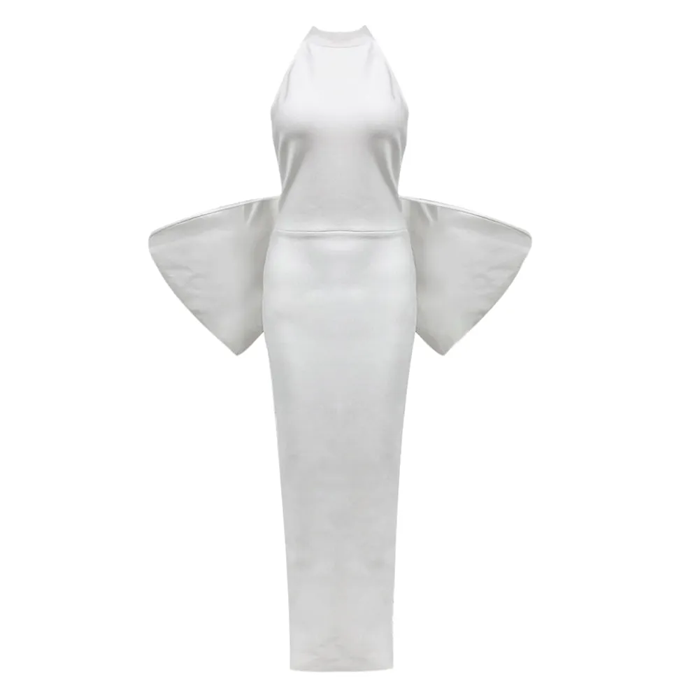 Semi-High Collar Huge Bowknot Maxi Bandage Dress HL9705