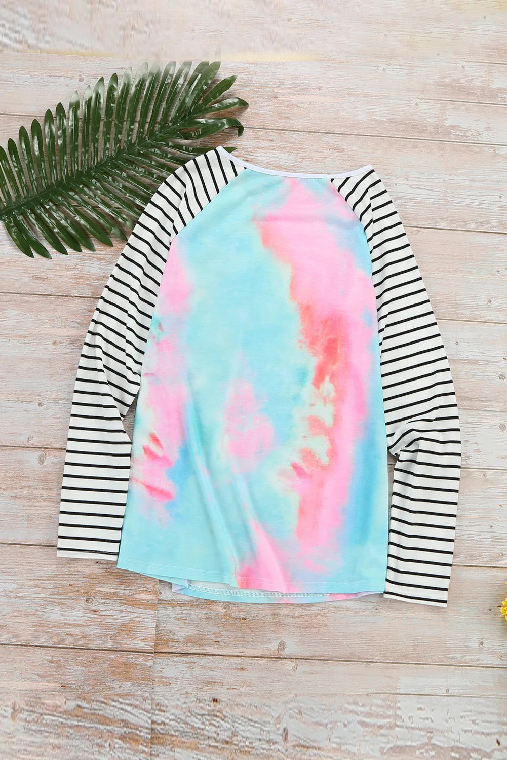 Sequin Pocket Black Leopard Panel Striped Sleeve Top