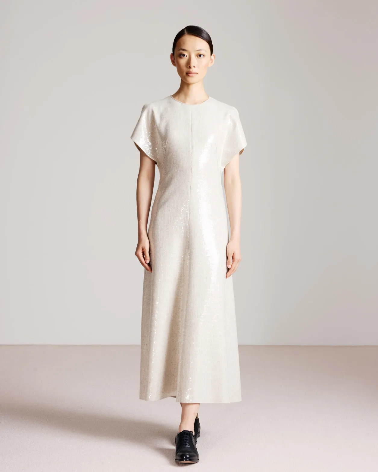 Sequined Midi Gown in Linen Blend