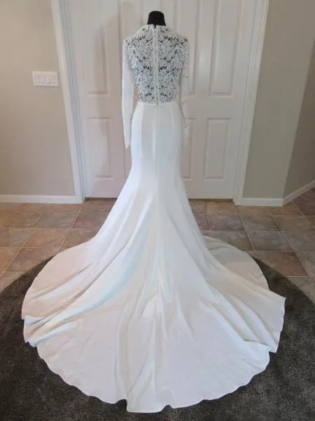 Sexy Deep V-Neck Lace Long-sleeve Top Mermaid Long Wedding Dresses, WD0038