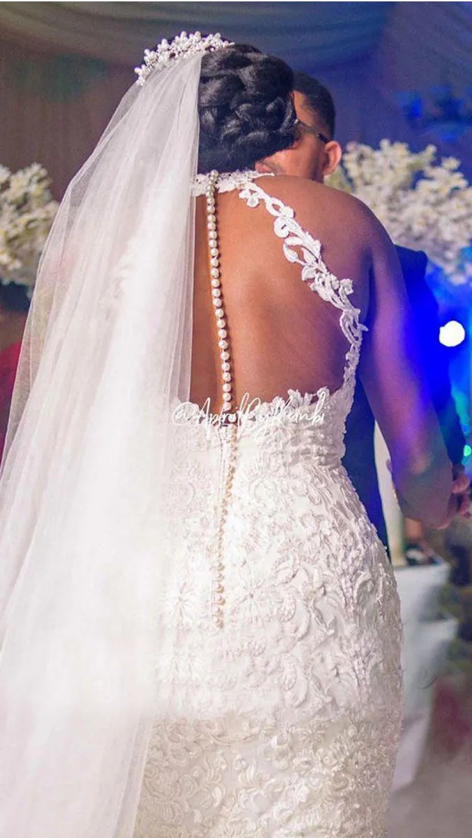 Sexy Luxury Halter Lace Sweetheart Mermaid With Long Train Wedding Dress, WD3067
