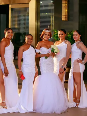 Sexy Mermaid Side Slit One Shoulder Long Bridesmaid Dresses Online,SFWG00377