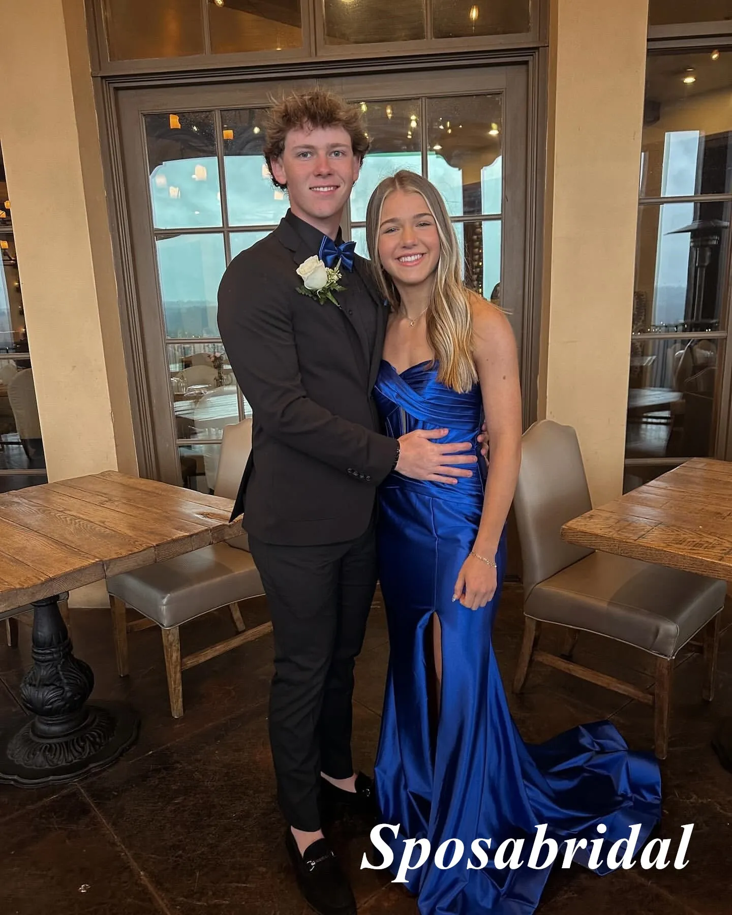 Sexy Soft Satin Royal-Blue Sweetheart V-Neck Sleeveless Side Slit Mermaid Long Prom Dresses, PD3932